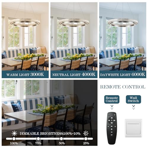 LED Ring Chandelier Weathered Wood Brushed Nickel Chandeliers Dimmable
