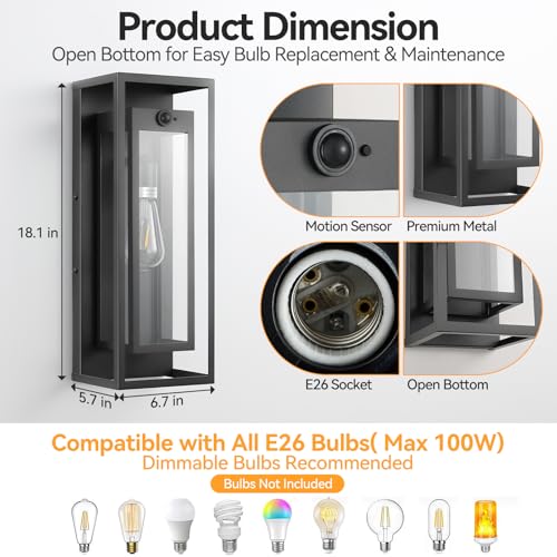 18" Motion Sensor Outdoor Sconce Lights for House (2 Count)