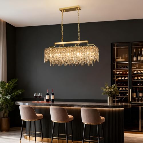 12 Light Gold Crystal Chandeliers for Dining Room Light Fixture 36"