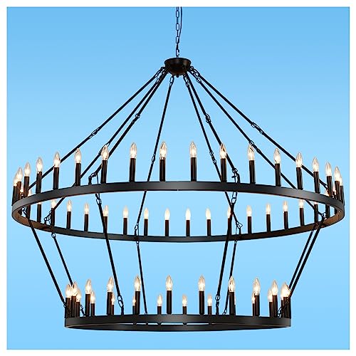 2 Tier Black Large Wagon Wheel Chandelier