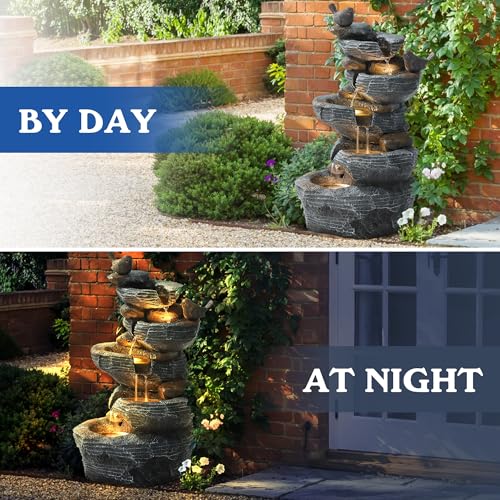 5 Tiers Cascading Rock Water Fountain Outdoor
