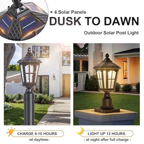 2 Pack Outdoor Solar Lamp Post Light with Pier Mount Base (2 Count)
