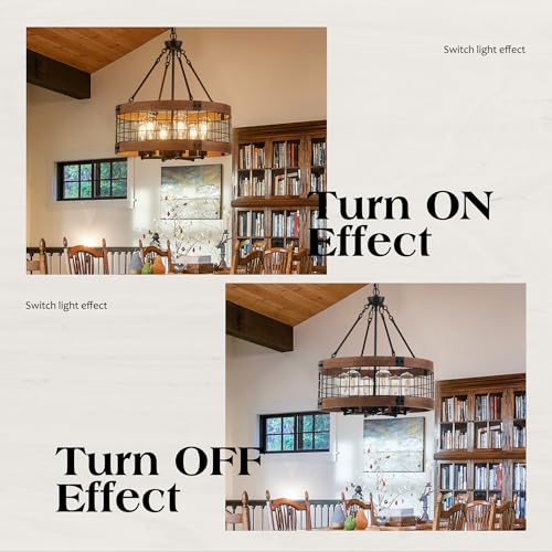 6 Light Farmhouse Drum Wood Pendant Light (6 Count)