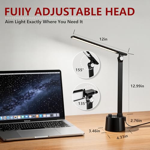 Small Desk Lamp with USB C Charging Port 5 Colors Stepless Dim Black (Matte Black / Compact)