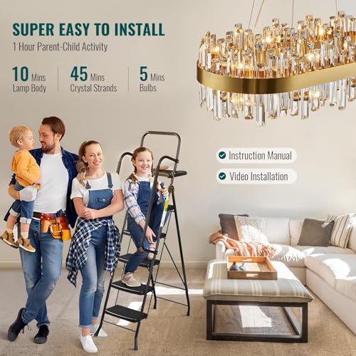 Modern Rectangular Gold Crystal Dining Chandelier Dimmable