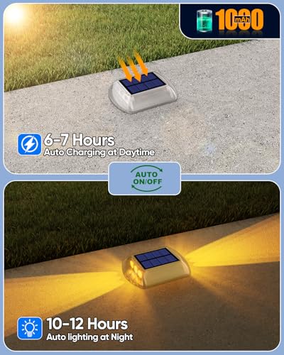 Solar Deck Lights Outdoor IP68 Waterproof 8 Pack Amber Warm (8 Count)