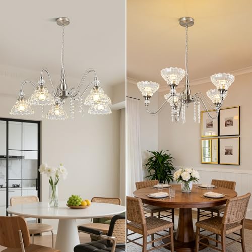 5 Light Chandelier in Brushed Nickel Finish with Flower (5-Light / Nickel)