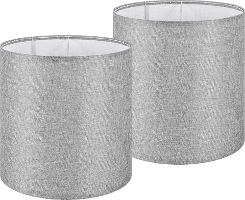 Large Tall Drum Lamp Shade Set of 2 Cement Grey Linen Lampshades for Floor Lamps and Table Lamps 14 x 14 x 15 Inch