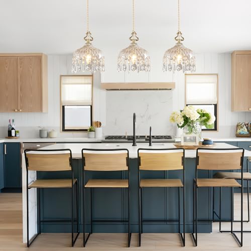 3 Light Pendant Light Fixtures Brass Vintage Glass Pendant Lights Crystal Hanging Light Fixtures (3 Count)