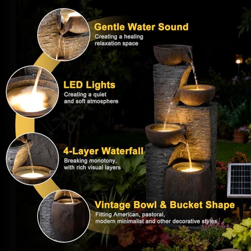 Water Fountain 4 Tiers Outdoor Stone Texture Garden Fountains