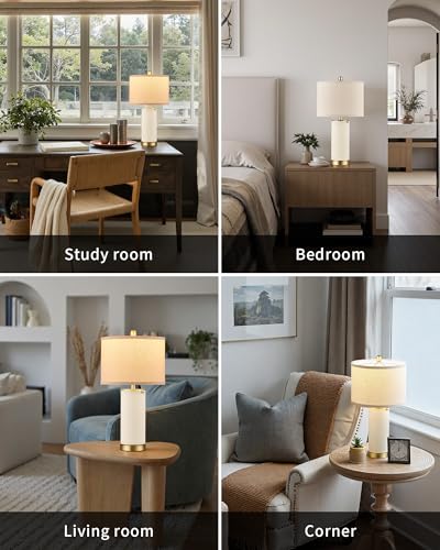 23.4" White PU Leather Table Lamps for Living Room Set of 2 (2 Count)