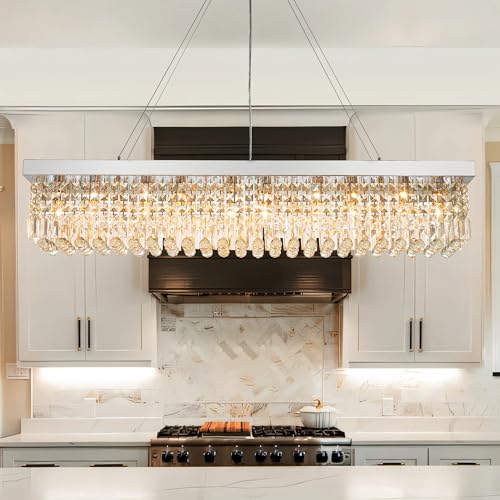Modern Silver Rectangular Crystal Chandelier
