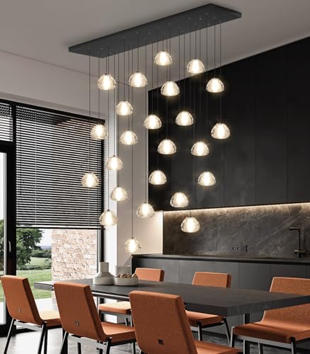 24 Lights Modern Rectangular Crystal Chandelier LED Raindrop Ceiling Pendant Light Crystal Lighting Fixture for Living Room Hotel Staircase Hallway Foyer Entryway Bedroom Black