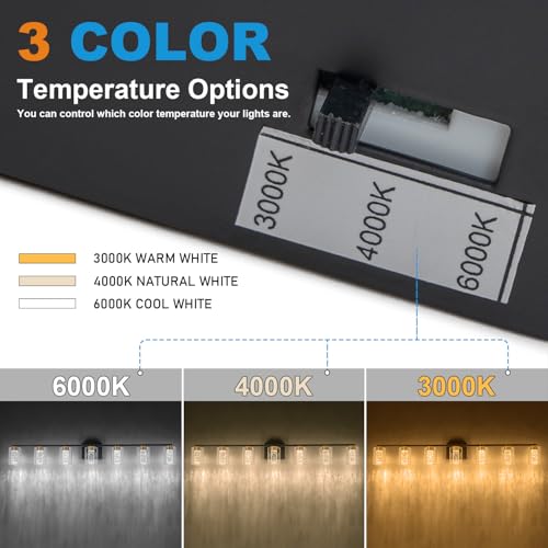 7 Light Black and Gold Vanity Light with 3 Color Modes