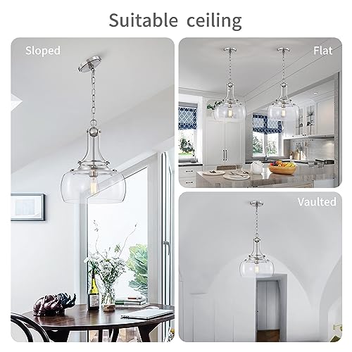 Chandelier Rustic Farmhouse Industrial Round Ceiling Pendant LED Light Fixture Clear Seeded Glass Shade for Dining Room Kitchen Island Foyer Entryway