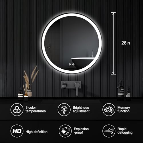 28 Inch Round LED Bathroom Mirror with Lights