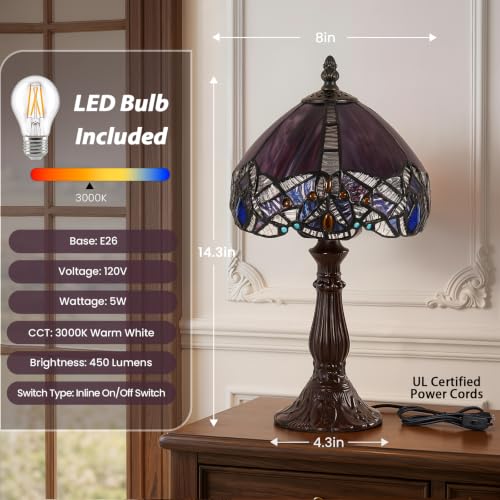 Table Lamp 8 Inch Small Purple Burgundy Stained Glass Lamp