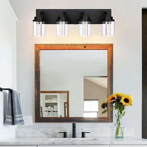 4 Light Dimmable Black Vanity Lights for Bathroom 3000K