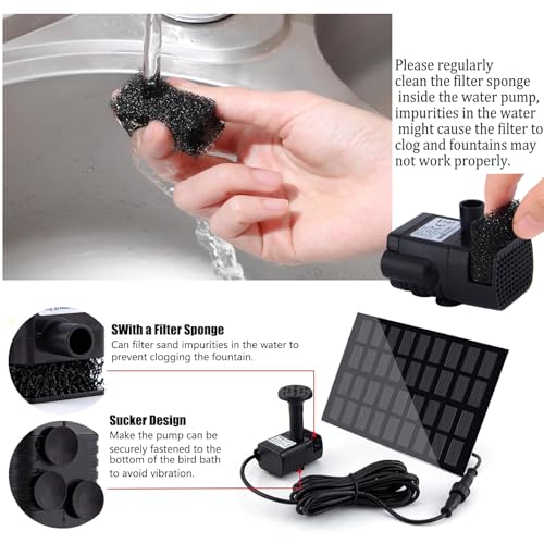 Solar Fountain Pump for Bird Bath (7 Count)