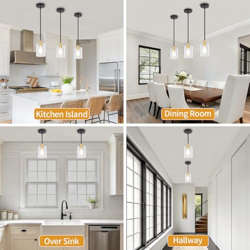 3 Pack Glass Pendant Lights Kitchen Island Modern Hanging Light