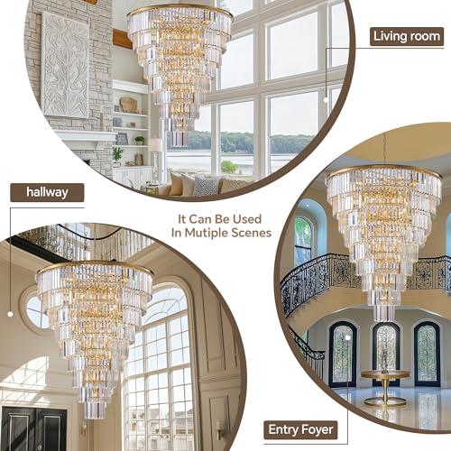 48 Inch Gold Tiered Crystal Tube Chandelier