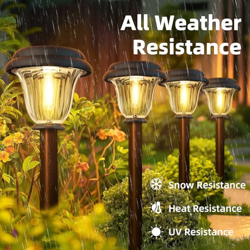 Solar Pathway Lights Outdoor Metal Glass Solar Lights Outdoor (6 Count)