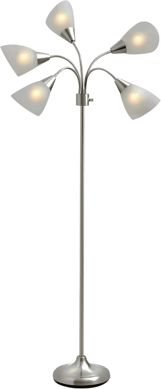 Adesso Floor Lamp with 5 Movable Shades & Adjustable Brightness – Perfect Lighting for Bedroom Decor, Beauty & Art Studio, Silver