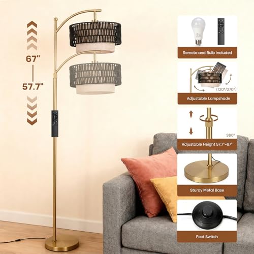 Arc Floor Lamp for Living Room with Remote (Gold RC)