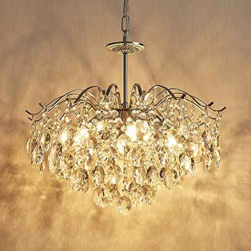 Saint Mossi Modern K9 Crystal Chandeliers, Middle Century Modern Design Chandelier Light Fixture for Dining Room, D20 x H17, Adjustable Chains 59", Chrome Finish Metal Frame