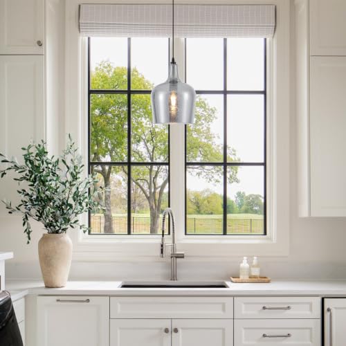 10” Large Hammered Glass Pendant Light Modern Smoky Black Dome Pendant Lighting Fixtures for Kitchen Island Dining Room Hallway