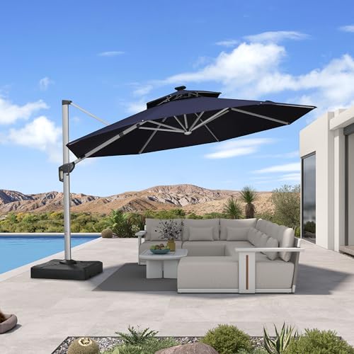 Patio Umbrella with Base 13ft LED Light Double Top
