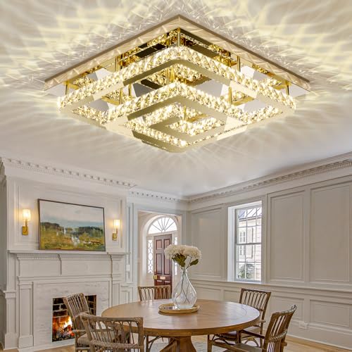 34 inch Gold Crystal Chandeliers LED Ceiling Light