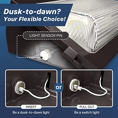 LED Wall Pack Light 120W with Dusk to Dawn Photocell and Glass Lens LED Security Flood Commercial and Industrial Outdoor LED Wall Lights Out Door for House Warehouses UL Listed