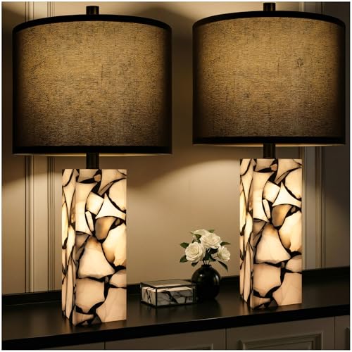 23" Alabaster Table Lamps Set of 2 for Bedroom with Night Light (2 Count)