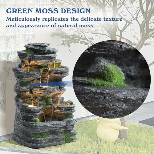 7 Tiers Cascading Rock Water Fountain Outdoor