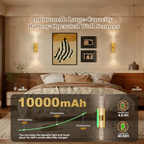 15 Inch Battery Operated Wall Sconces Set of two with 10000mAh Battery (2 Count)