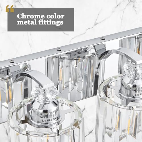 4 Light Modern Bathroom Light Fixture Chrome Vanity Lights Over Mirror Wall Sconce Lighting with K9 Crystal Shades Bathroom Wall Lamp E26 Base for Bedroom