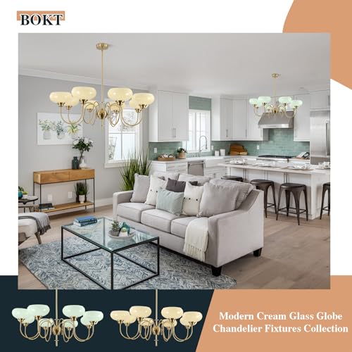 Large 8 Light Chandelier Modern Sputnik Chandeliers Flush Mount Ceiling Lights Cream Adjustable Height Pendant Lighting Vintage Gold Chandeliers with Light Yellow Glass Classic Ceiling Light