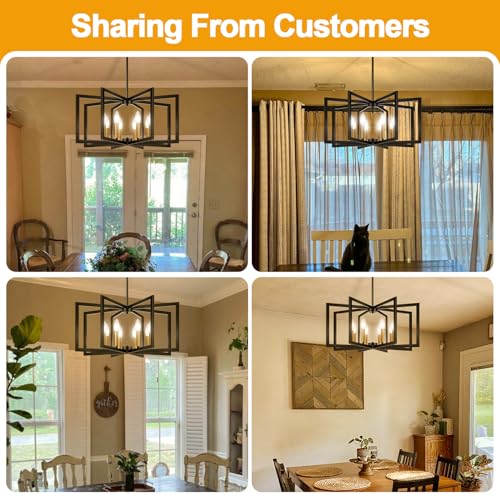 25" 61" Height Adjustable Modern Black and Gold Chandelier for Dining Room