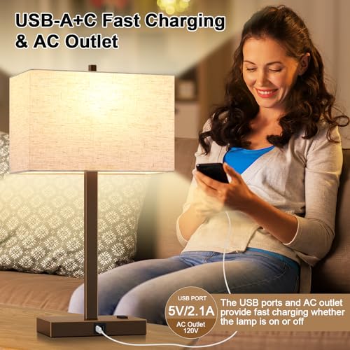 21" Set of 2 Table lamp with USB A+C & AC Outlets (2 Count)