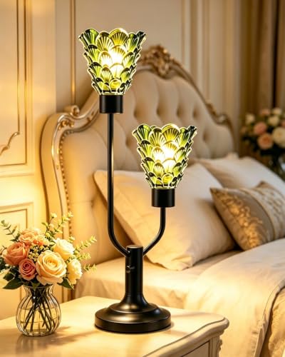 Green Glass Table Lamp for Living Room Vintage Lamp Gift Dimmable