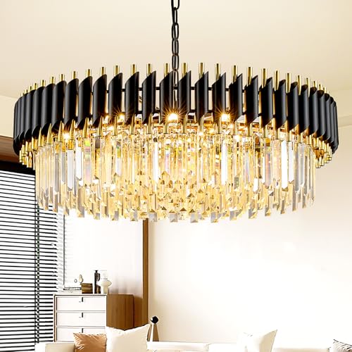 Black and Gold Crystal Chandelier Contemporary Large Crystals Chandeliers 30" with 6