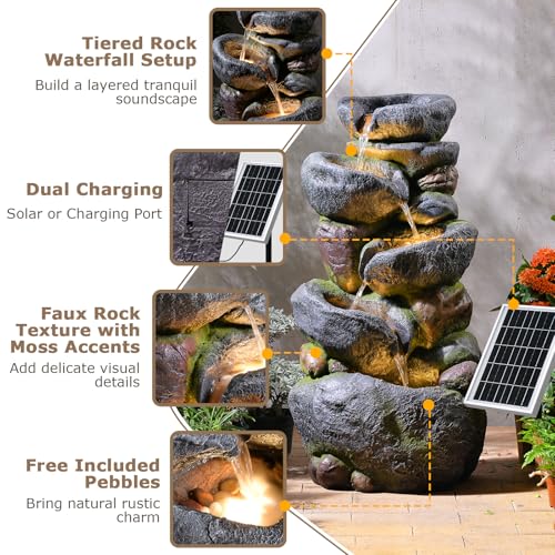 36.2''Tall Rock Solar Water Fountain Outdoor Garden