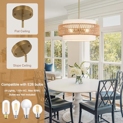 19.7" Rattan Chandelier for Dining Room