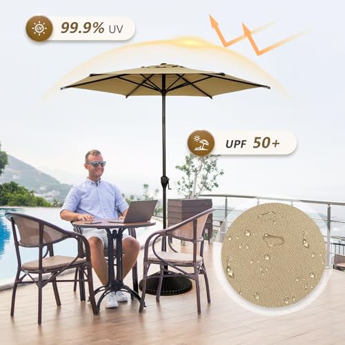 7.5FT Lyon Outdoor Patio Umbrella Outdoor Table Umbrella with Push Button Tilt and Crank Market Umbrella 6 Sturdy Ribs UV Protection Waterproof for Garden Deck Backyard Pool Tan