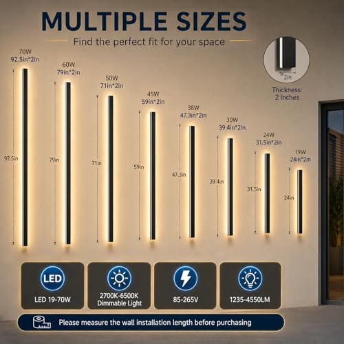 47IN Modern Outdoor Wall Light LED Long Wall Lighting Exterior Light Fixture IP65 Waterproof Wall Lamps