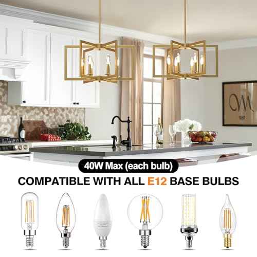 Modern Gold Chandelier, 6-Light Geometric Dining Room Light Fixture, Industrial Pendant Lights Kitchen Island, Hanging Metal Farmhouse Chandelier for Bedroom, Entryway, Foyer, Kitchen, Living Room