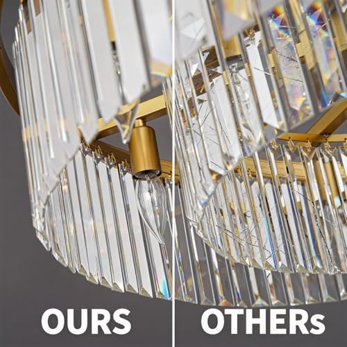 Brushed Copper Crystal Chandeliers Modern Contemporary Ceiling Lights Fixtures Pendant Lighting for Dining Room Living Room Chandelier D33.5 8 Lights