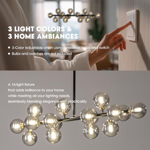 Black Mid Century Modern Sputnik Chandeliers for Dining Room Light Fixture