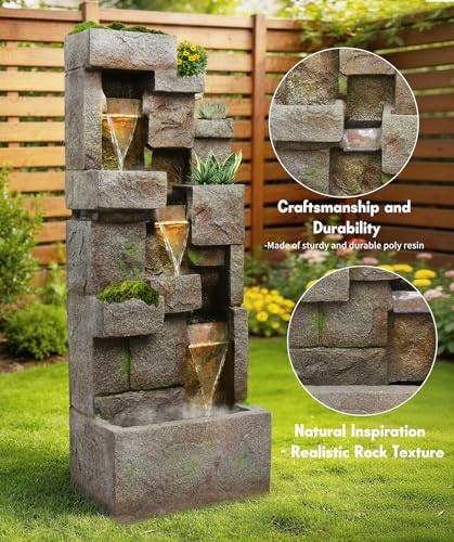41.7" Outdoor Fountain 3 Tier Modern Water Fountain with LED Light and Pump